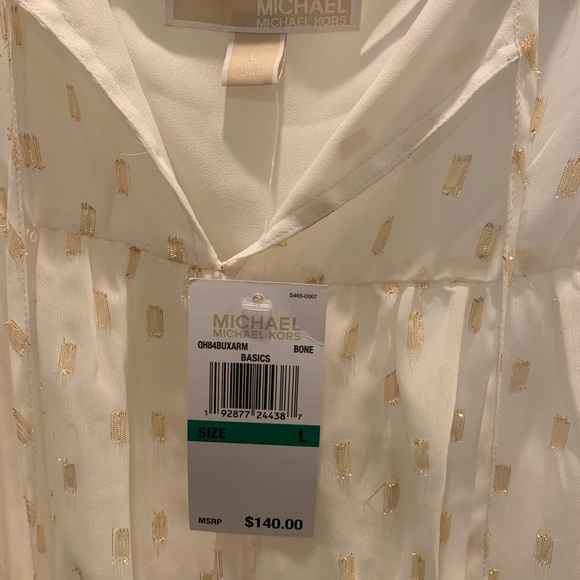 M Kors Shirred Peasant Blouse w Metallic Detail - Picture 5 of 7